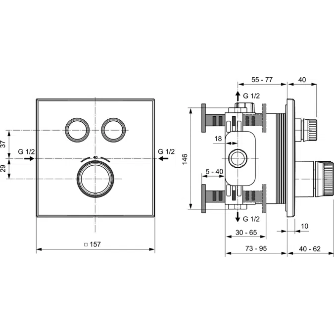 Ceratherm Navigo Thermostatic Shower Mixer 2 Controls and Square Escutcheon