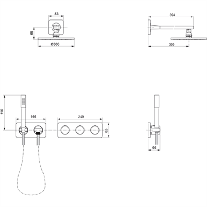 BIM objects Free download! ARCHIMODULE SOFT Shower Mixer Set +Hs&Rain Sh BIMobject