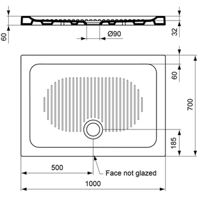 CONNECT Shower Tray 100X70 White WASTE WALL