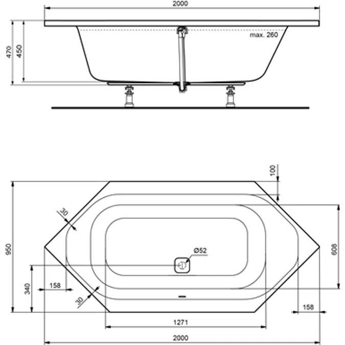 TONIC II hexagon bath tub 2000x1000mm