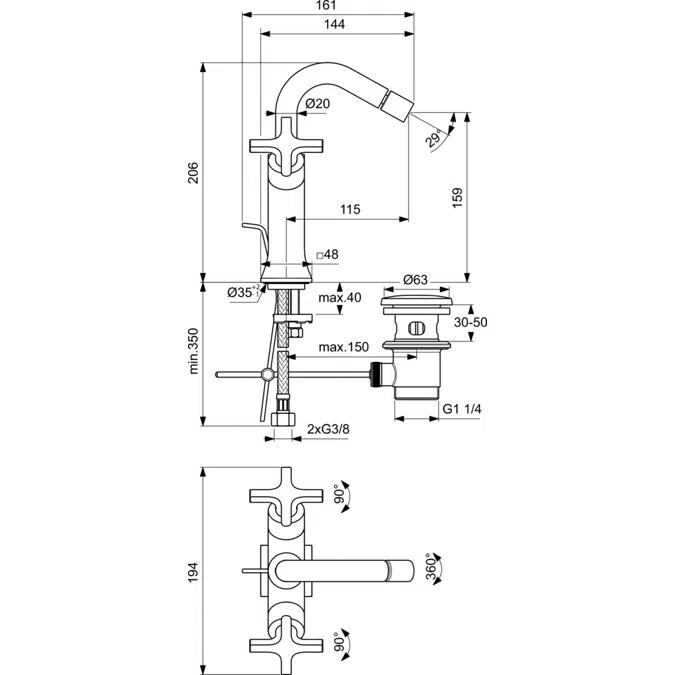 JOY NEO BIDET 1 HOLE DUAL CONTROL