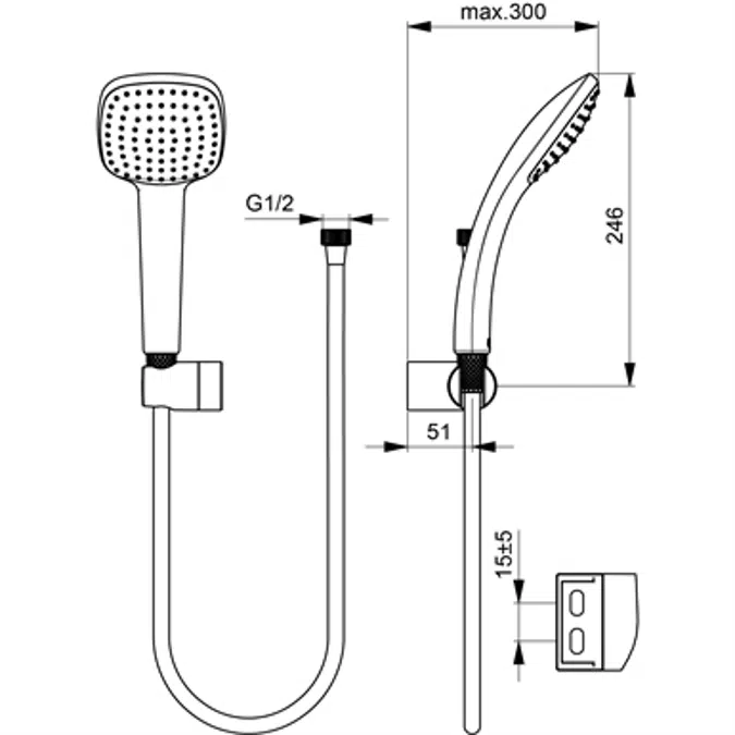 IDEALRAIN CUBE shower set with 1 function 100mm handspray