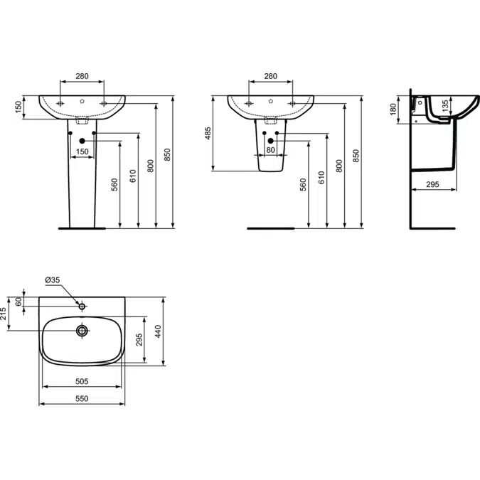 I.life A  basin 55 cm with center taphole with overflow