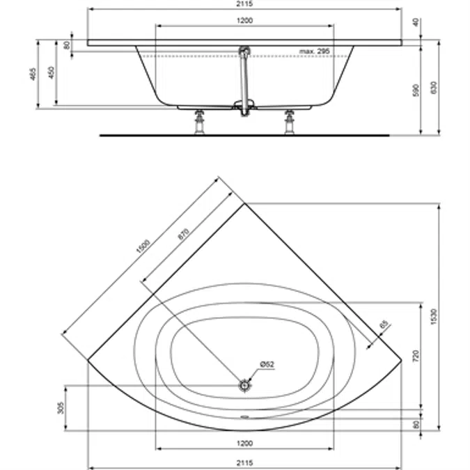 Eck-Badewanne 1500 mm Schenkellänge