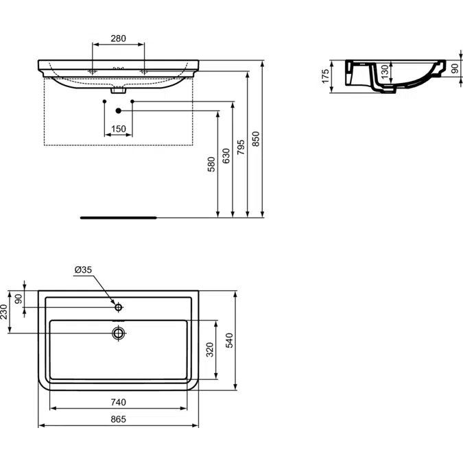 Calla Vanity Basin 80 1 Tap Hole