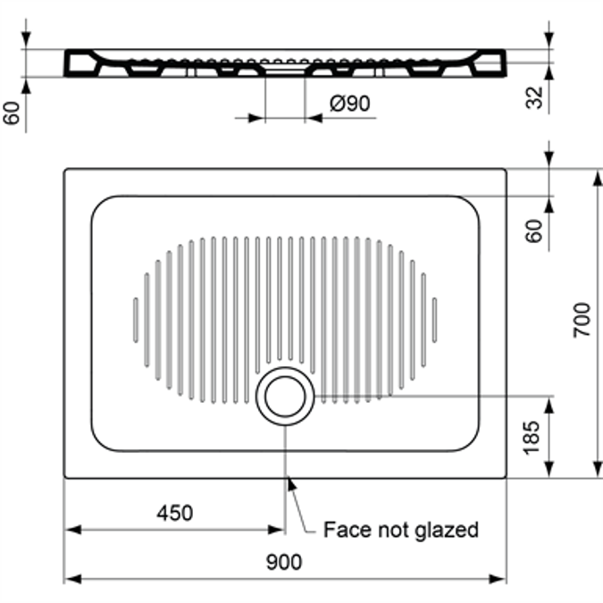 BIM objects Free download! CONNECT Shower Tray 90X70 White WASTE WALL