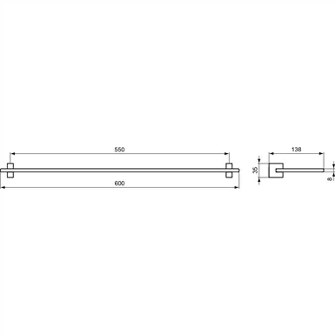 STRADA glass shelf 600x138mm