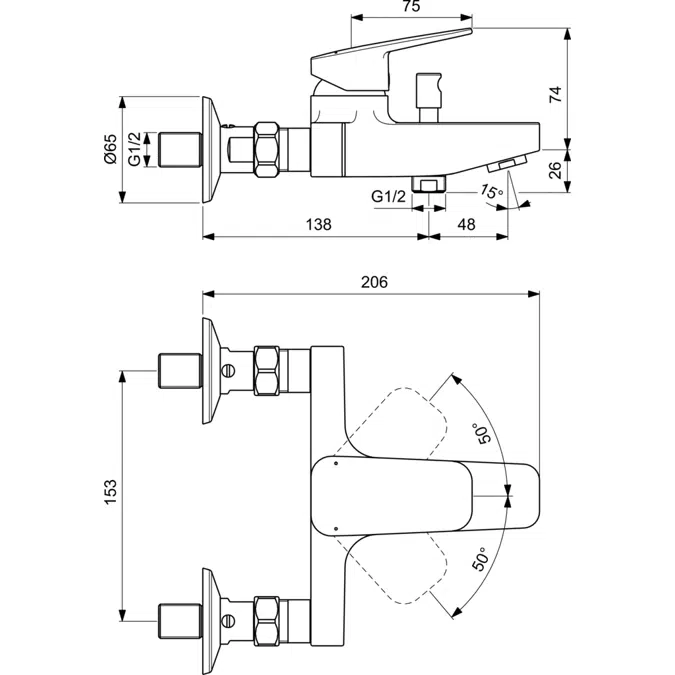 CERAPLAN BATH & SHOWER MIXER EXPOSED SWISS