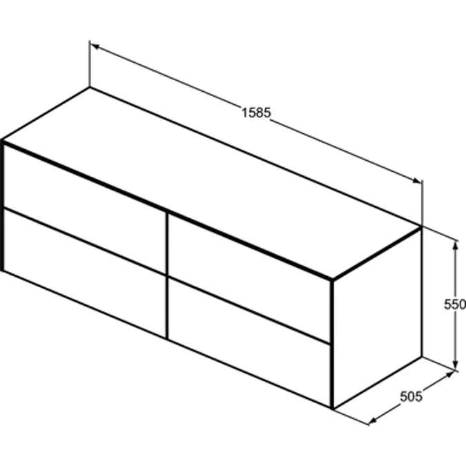 Conca BSN UN 160X50X55 4 DR+WTOP NOCUT  WHMT