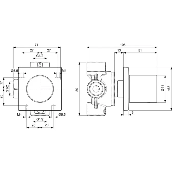 JOY NEO DIVERTER 3/4 BUILT-IN SQUARE, KIT 2.