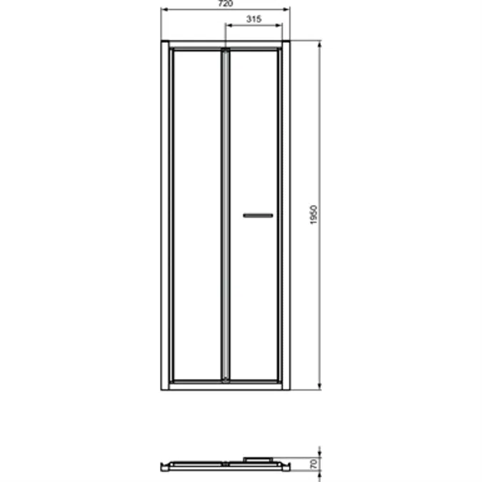 CONNECT 2 BIFOLD 75CM , DOOR WITHOUT HANDLE,  WHITE FRAME AND CLEAR GLASS
