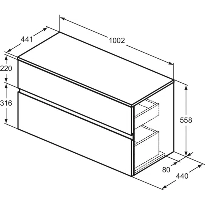 FINESSE BSN UN 2DRWS 100X44CM GEMT