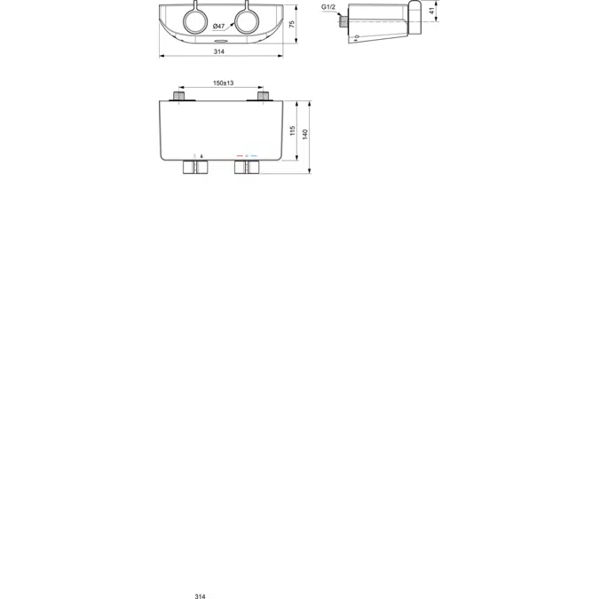 Ceraplus Safe OX, Thermostatic Shower Mixer without Check Valves, with Shower Accessories, Thermal Disinfection, Cool Body, Shelf, Chrome
