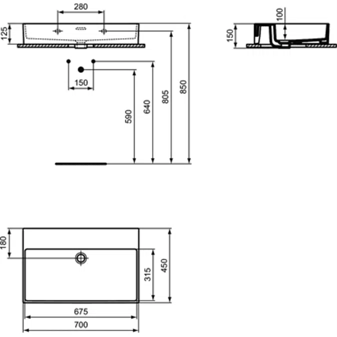 EXTRA 70CM WASHBASIN WITHOUT TAP HOLES