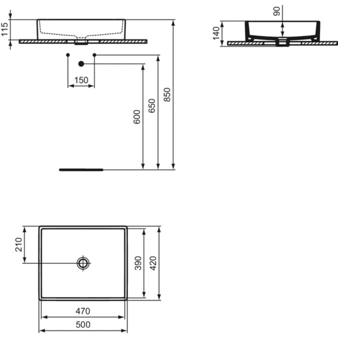 I.LIFE B  Vessel 500x420x140 mm in white glossy finish, without overflow  Space saving basin