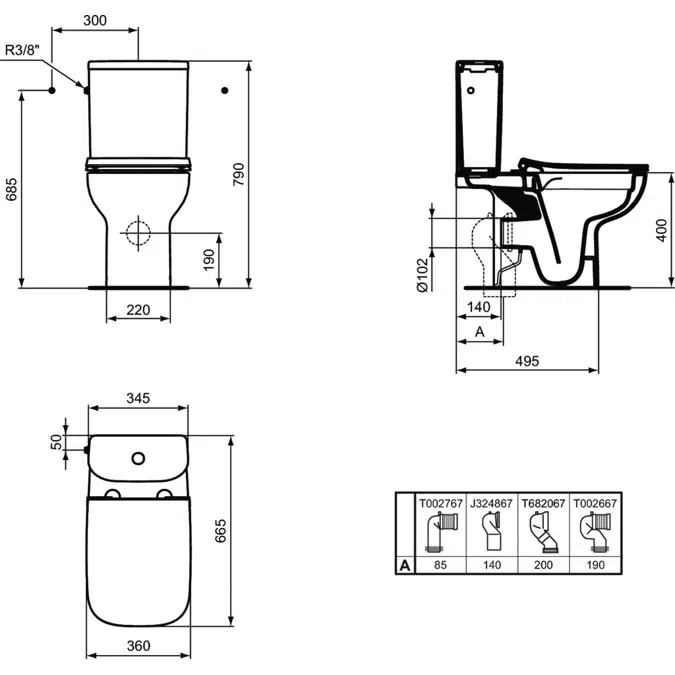 I.LIFE A TOILETTE COUPLÉE,RÉSERVOIR À SORTIE HORIZONTALE 6/3L,ABATTANT & ABATTANT SOFTCLOSE