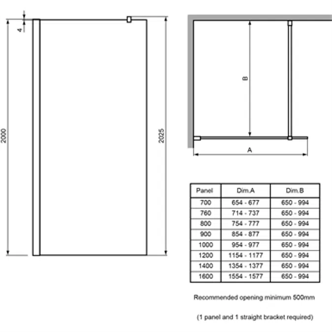 SYNERGY PANEL 700 BRT/SIL WETROOM CLEAR