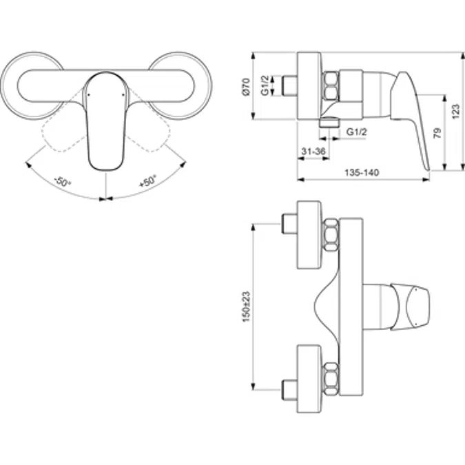 CERAFLEX - Shower Mixer Exposed Lvr Downwards