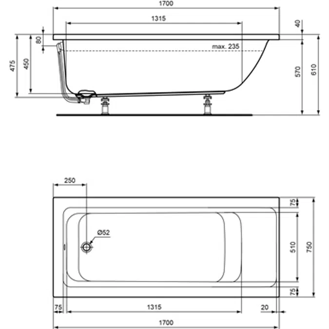 CONNECT AIR REC BTH 170X75 WHITE