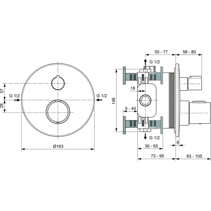 CERATHERM T100 THERMOSTATIC SHOWER BUILT-IN KIT2/EASY-BUILT 