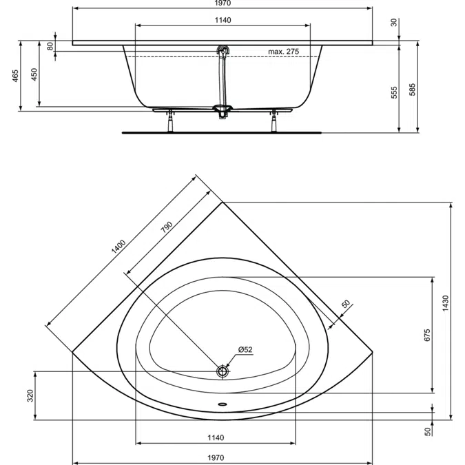 I.LIFE BATH TUB CORNER 140X140 CM.