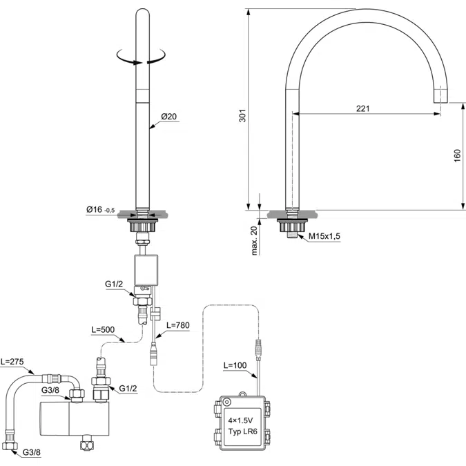 Solos Electronic Basin Mixer Round Spout