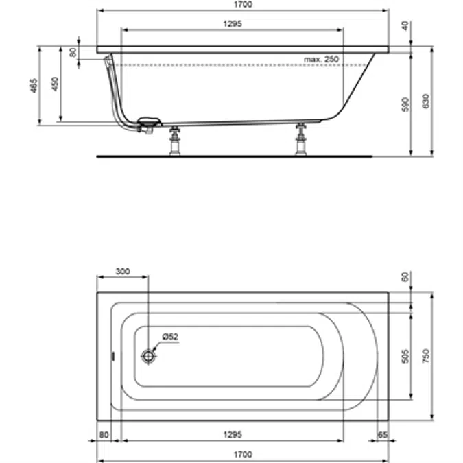 HOTLINE TUB RECT 170X75 WHITE