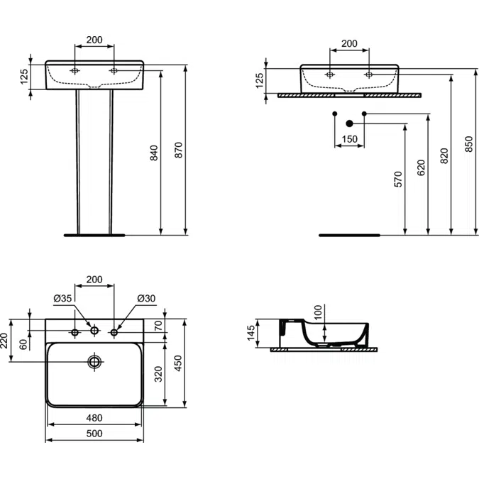 Conca New consolle basin 50 with 3 tapholes.