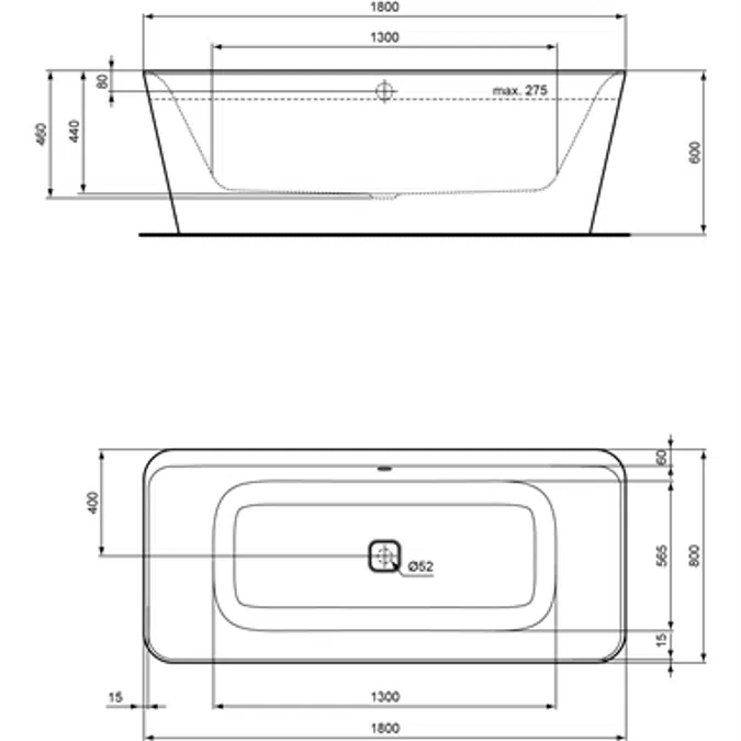 TONIC II rectangular bath tub, freestanding 1800x800mm