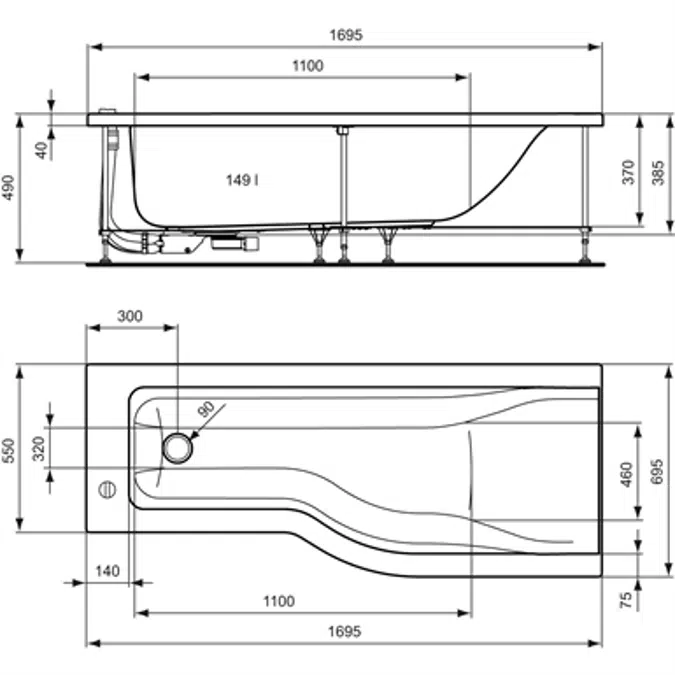 CONNECT SS BATH 170X70 WHITE WF RH IW NH