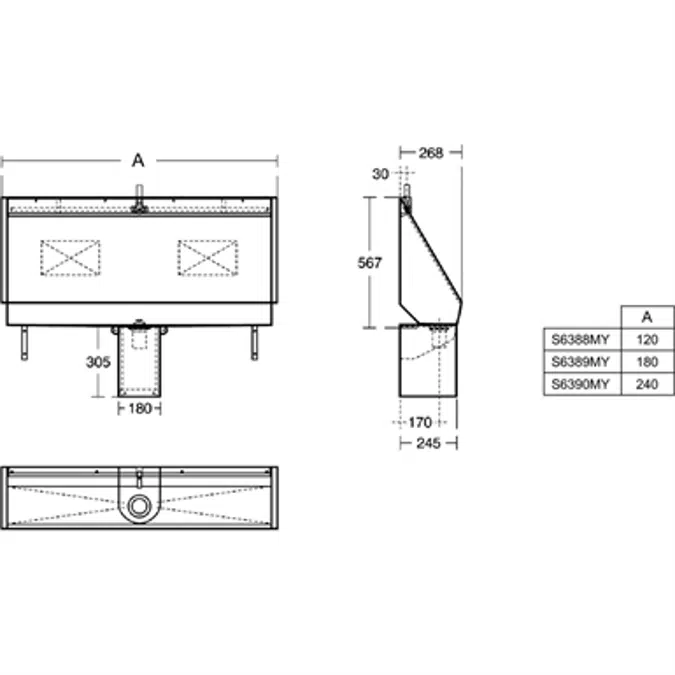 KINLOCH 2 URINAL 1200MM POL S/S