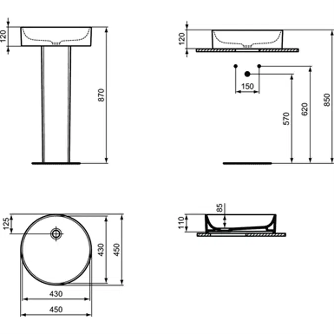 Conca Freestanding Pedestal, Round Vessel