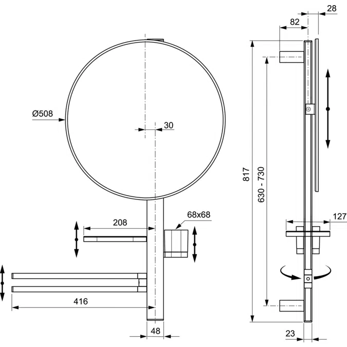 ALU+ ACC BAR L/800 MIR/500 TOW 2S RO