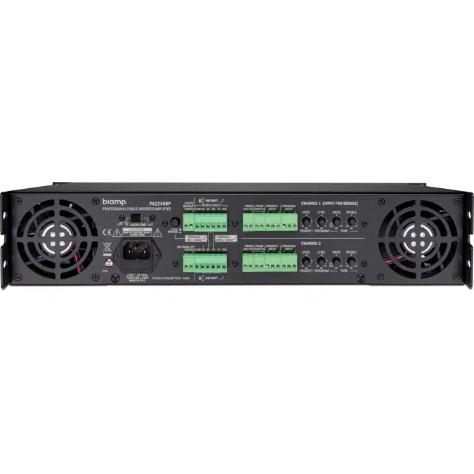 PA2240BP 2-Channel Bridgeable Power Amplifier, 2 x 240W @ 100 Volt