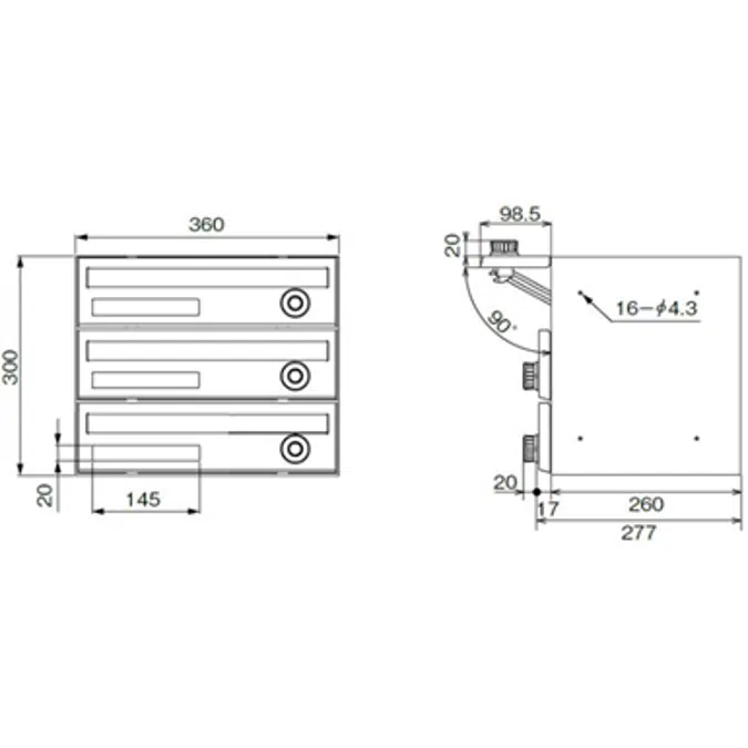 BIM objects - Free download! CSP-121Y-3D 集合郵便受ポステック