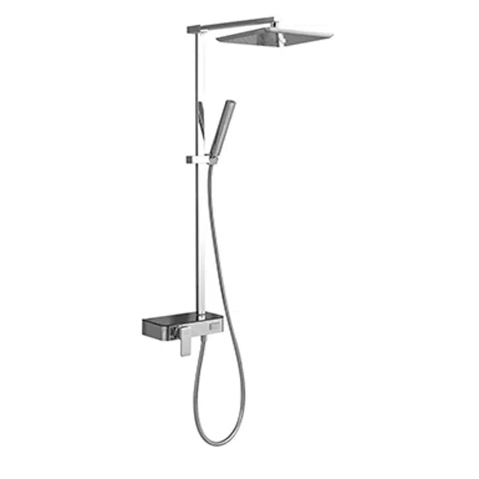 Single lever wall-mounted shower mixer column set with panel and button diverter