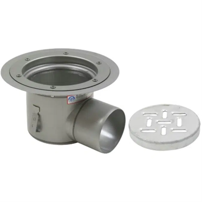 Floor Drain with 8in. Round Top, with Surface Membrane Clamp, Shallow Body, Side Outlet - BFD-520-SO