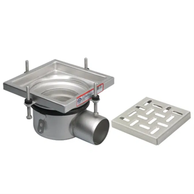 On-Grade Adjustable Floor Drain with 8in. x 8in. Square Top, Small Sump, Side Outlet - BFD-220-SO