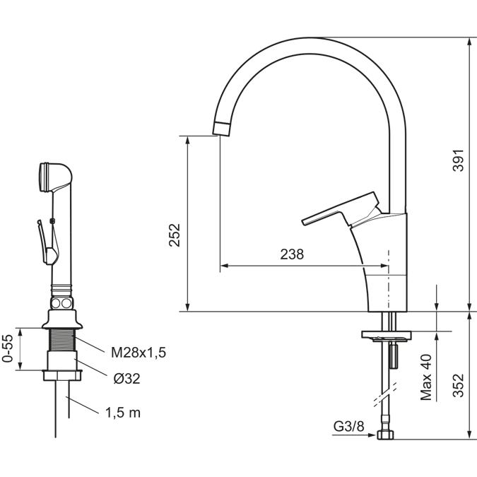 MMIX II Kitchen mixer soft with selfclosing handshower