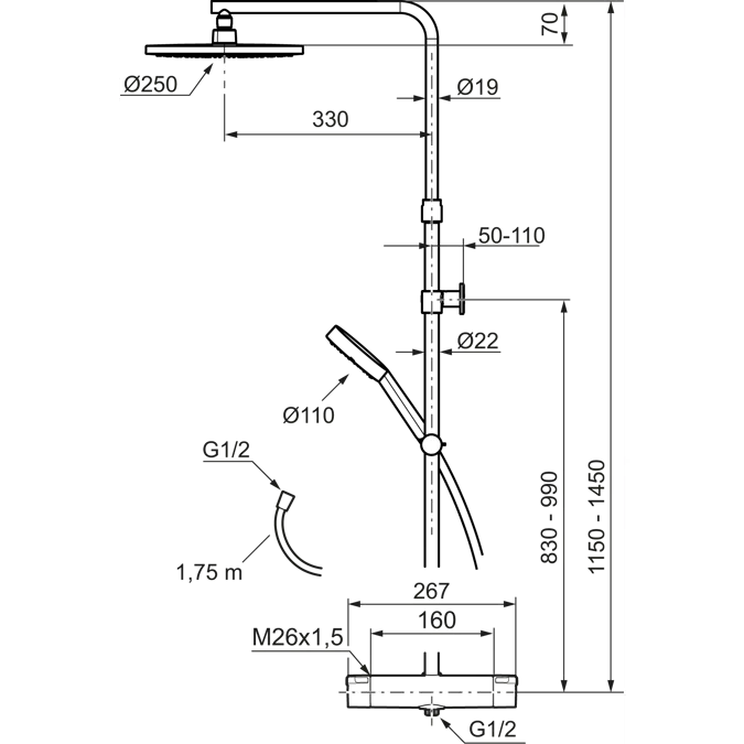 MMIX II Shower system kit 160 c/c