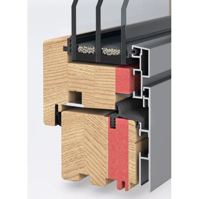 UNILUX DesignLine Privacy - wood-alu window & balcony door tilt & turn, 1 leaf with 1 fixed glazing, horizontal