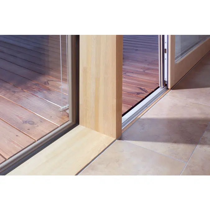 UNILUX - wood-alu lift & slide door, Scheme A, integrated in FineLine curtain wall