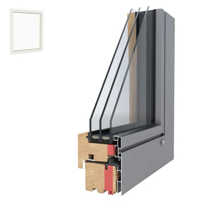 UNILUX DesignLine Privacy - wood-alu window & balcony door tilt & turn, 1 leaf with 1 fixed glazing, vertical