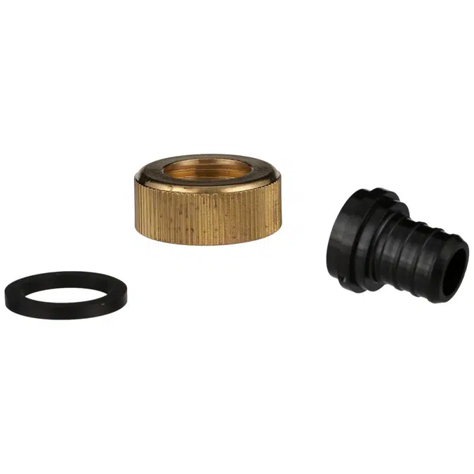 QQPSFC45X Crimp QickSert Polymer Swivel Adapter - 3/4" Barb x 1" Female FPT, Brass Swivel Nut