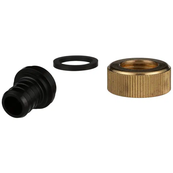 QQPSFC45X Crimp QickSert Polymer Swivel Adapter - 3/4" Barb x 1" Female FPT, Brass Swivel Nut