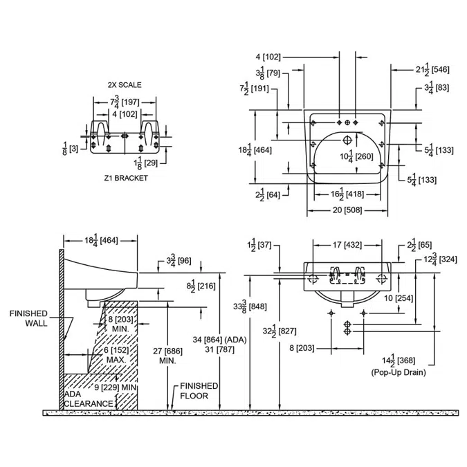 Z5340 Wall Hung Lavatory
