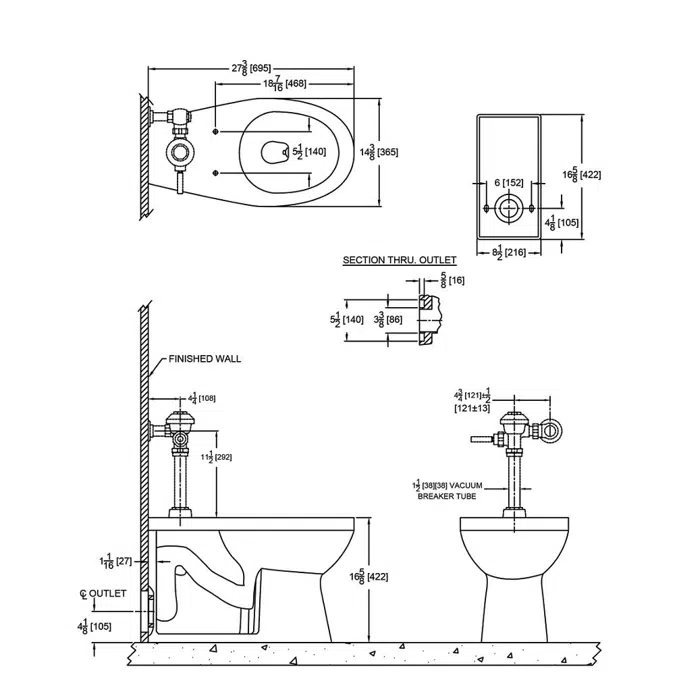 Z5645-BWL ADA Floor-mounted Back outlet Flush Valve Toilet