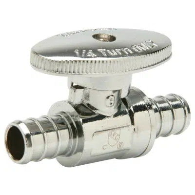 Image for QQTV60SGX Crimp XL Brass Straight Stop Valve – 1/2" Barb x 3/8" OD Compression, 1/4 Turn, Chrome