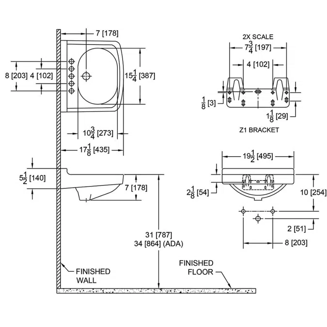 5350 19" x 17" Wall Hung Lavatory
