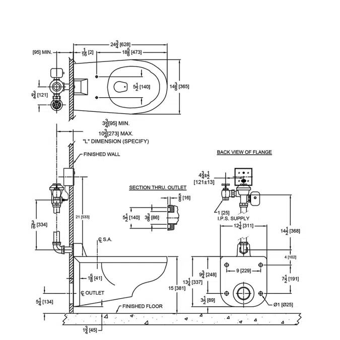 Z5617-BWL HET Back Spud Wall Hung Flush Valve Toilet with ZurnSHIELD™ glaze